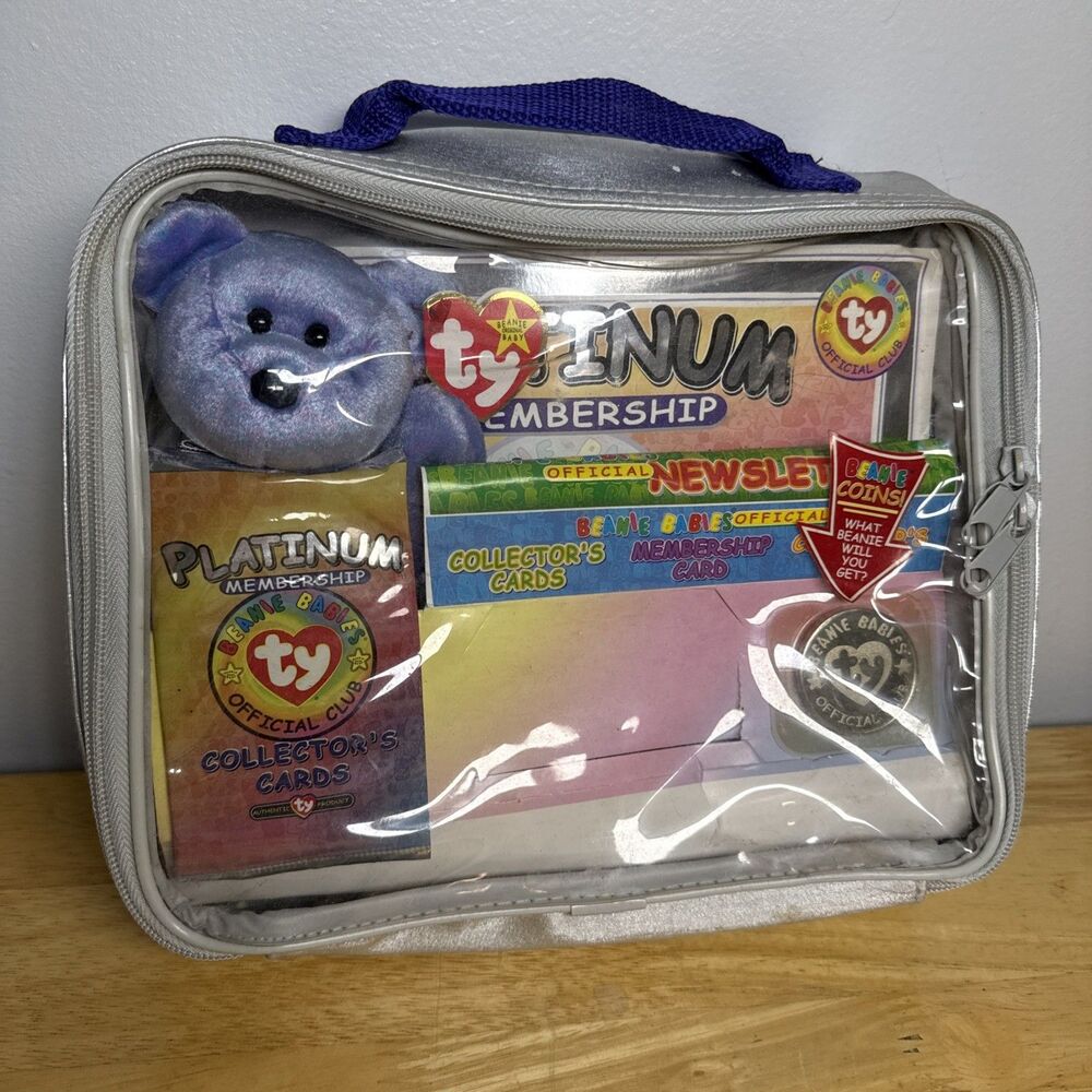 Beanie Babies Platinum Official Club Ty Coin Card Pack Zipper Bag Purple Bear